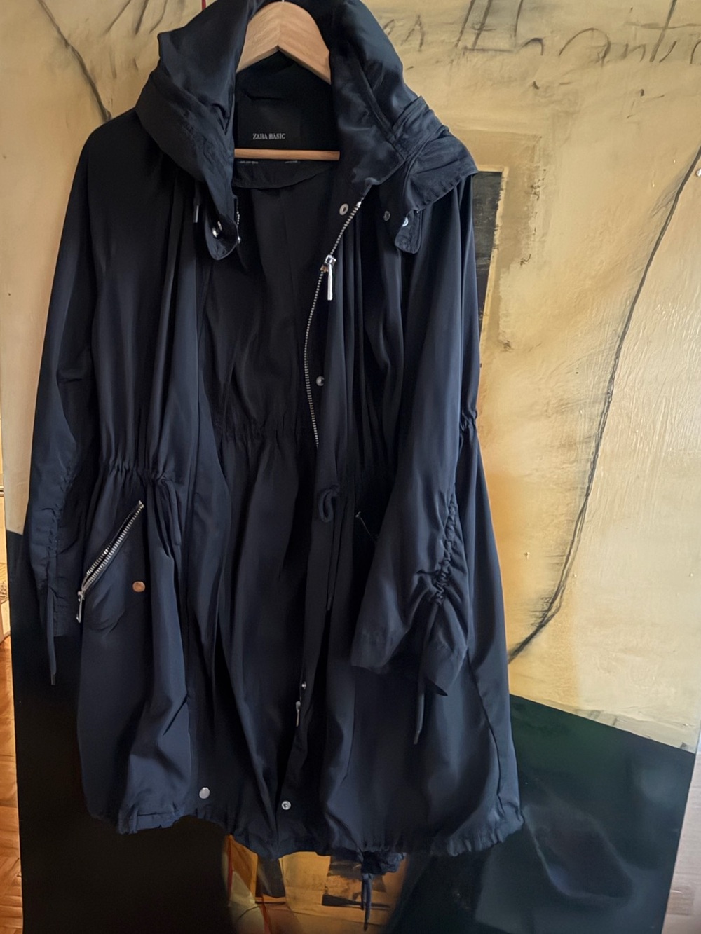 Zara Black Hooded Parka Jacket
